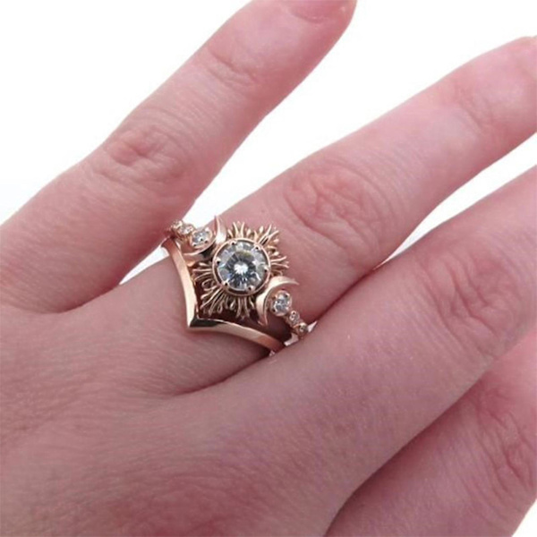 3 st Kvinnors Ringar Måne Sol Stackable Smycken Bohemian Långvarig Fingerringar För Dejting Rose Gold US 10