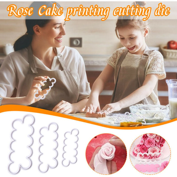 3 st All-in-one Ros Blom Fondant Tårta Tryckpress Form Kakformar