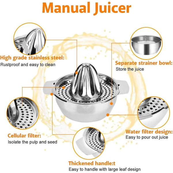 Edelstahl Manuelle Entsafter, Zitronenpresse, Zitruspresse Haushaltspresse Orangen Entsafter Fruchtpresse Zitronensaftpresse Obst Zitrone Limette Oran