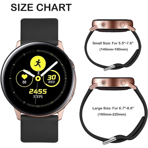 Remme kompatibel med Samsung Galaxy Watch Active / Active2 40 mm / 44 mm, 20 mm myke silikonreimer kompatible med Samsung Galaxy Watch 42