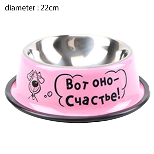Lemmikkieläinten ruokailuvälineet Ruostumattomasta Teräksestä Koiran Kulho Liukumaton Lemmikkieläinten Kulho Piirretty Kuvio 22cm Pink