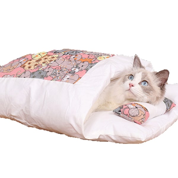 Kjæledyrmøbler, kjæledyrs sovepose, lukket, avtakbar og vaskbar, rosa katt (S)