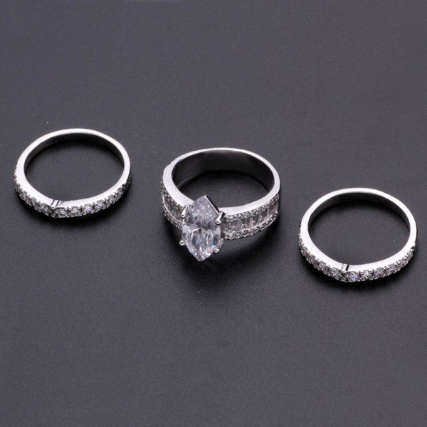 3 st Parringar Geometriska Rhinestone Smycken Glittrande Galvaniserade Ringar För Bröllop Silver US 10