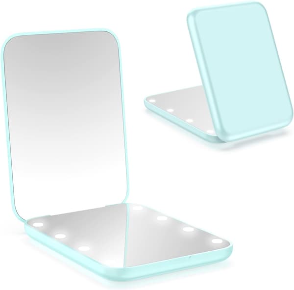 LED-valolla varustettu matkameikkipeili, 1x/3x suurennus kompakti