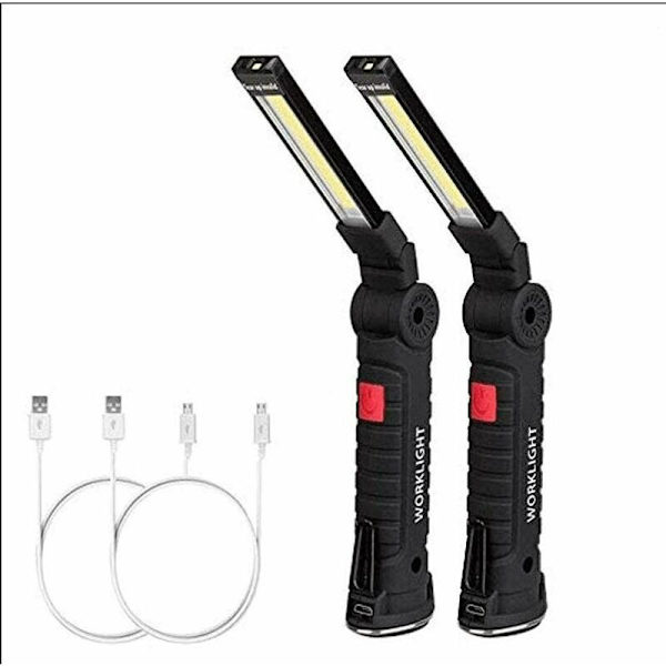 USB Laddningsbar Ficklampa LED Arbetslampa Bärbar Magnetisk COB Hängkrok för Utomhus Camping Reparationslampa (2-pack)