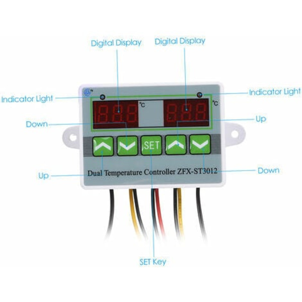 Digital temperaturregulator med dobbelt display, 220V / 1500W - 220V / 1500W