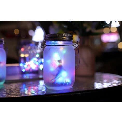 Solcellelykt, Solcelle Mason Jar Lampe Hagedekorasjon (Fargerik)