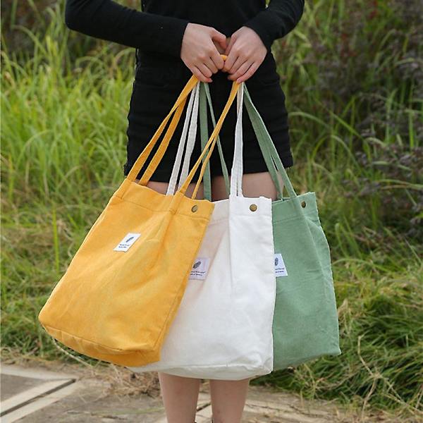 Corduroy Tote Bag til Kvinder og Piger Stor Genanvendelig Bære Taske med Indvendig Lomme A916-314 Green