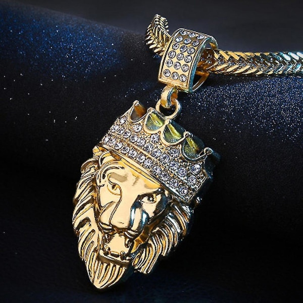 Mens Full Iced Out Rhinestone Lion Tag hänge kubansk kedja Hip Hop halsband