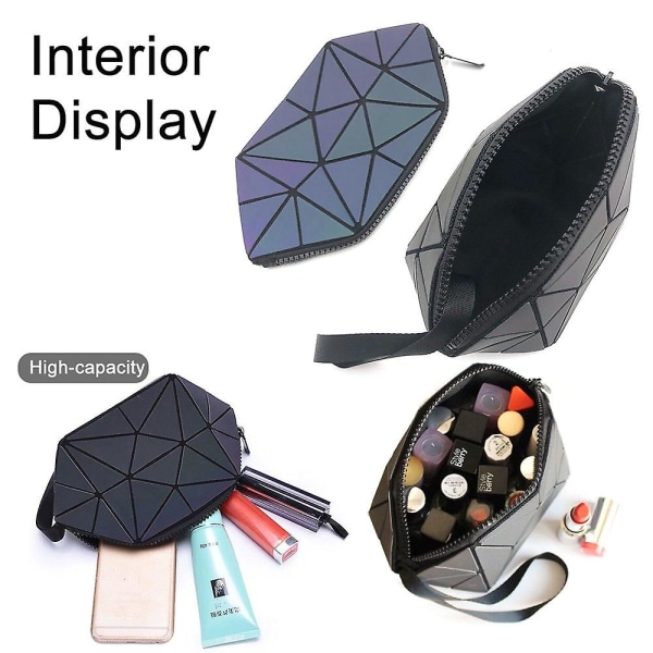 Liten sminkväska Geometrisk vikbar kosmetisk påse för handväska Söta resetillbehör med dragkedja och handledsrem (lysande)