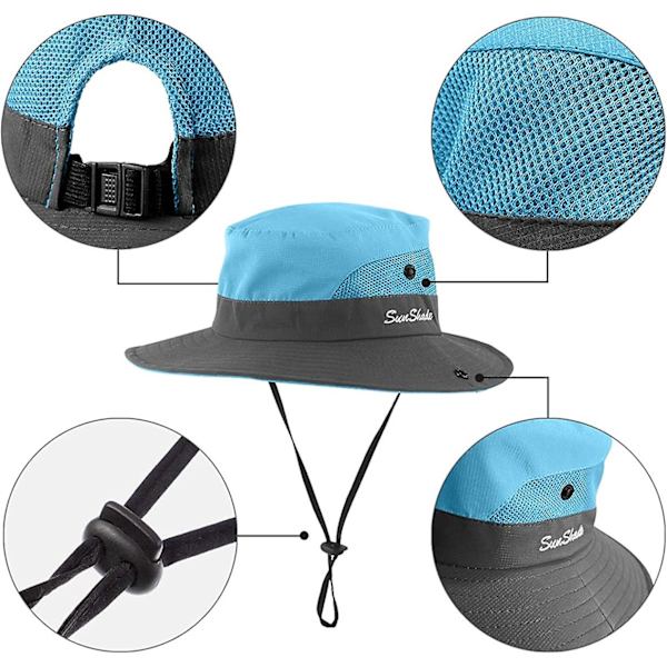 2-pack Damhatt med UV-skydd, bredbrättad Boonie-hatt, hopfällbar, för fiske och vandring Pink   Sky Blue
