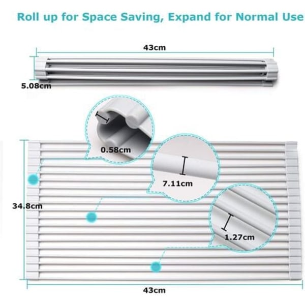 Rulleopvaskestativ, 43x34CM Rulleopvaskestativ i rustfrit stål AVCE Silikoneopvaskestativ til grøntsager og frugt