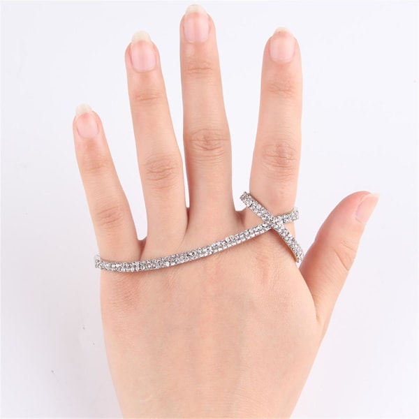 Finger Ring Armbånd Simpel Stil All-match Mode Smykker Skinnende Rhinestone Palm Cross Ring Til Fest