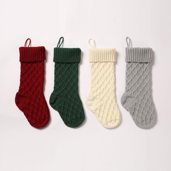 4-pack Kabelvirkade Julstrumpor Klassiska Dekorationer Present 1