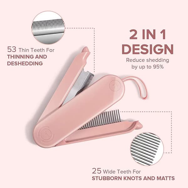 1 stk. (Rosa) Fur Magic Deshedding og Dematting Kam, 2-sidig