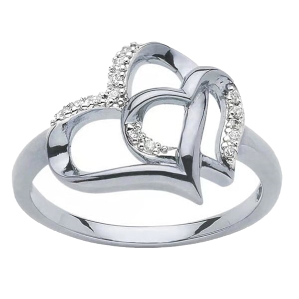 Elegant skinnende forlovelsesring i legering, hul rhinestone dobbelthjerte kvinners vielsesring smykker tilbehør Silver US 7