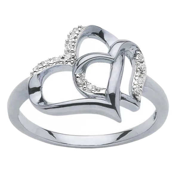 Elegant skinnende forlovelsesring legering hul rhinestone dobbelt hjerte kvinder bryllup band smykker tilbehør Silver US 5