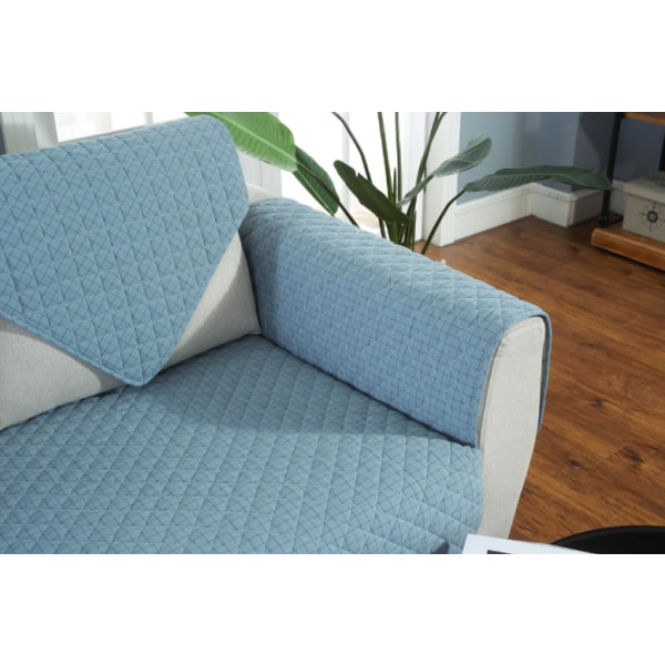 Moderni ja yksinkertainen kudottu pesty puuvillainen sohvatyyny, kankainen liukumaton nahkainen cover (Plaid Blue, 90*90cm)