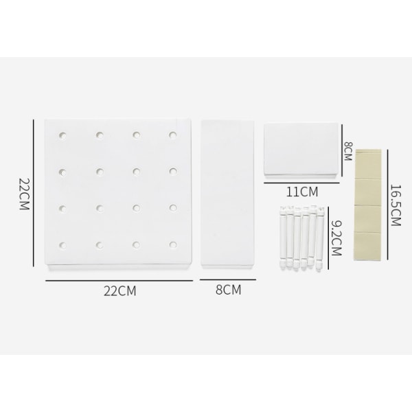 3 stk. Pegboard Væghylde, Plastik Vægorganisator, til Hjem, Køkken, Badeværelse, Kontor, (Off White)