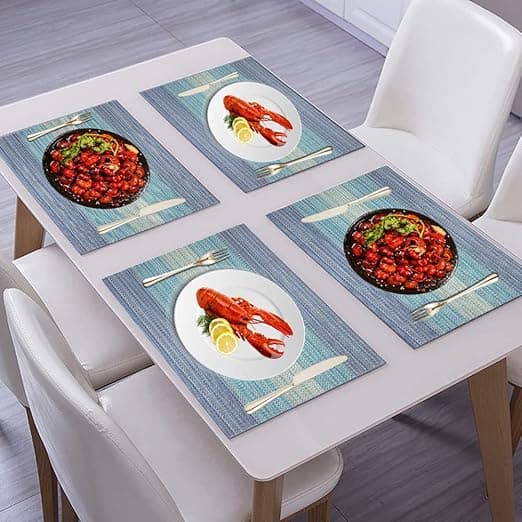 4 blå underlag, sklisikre underlag, vaskbare blå underlag
