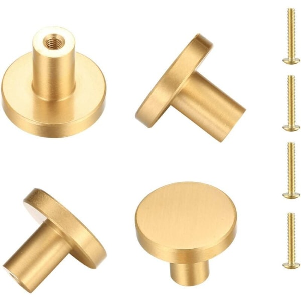 4st guldmetalllådknoppar, runda guldlåddragare, aluminiumskåpsknoppar med skruvar, för lådor, skåp, hyllor