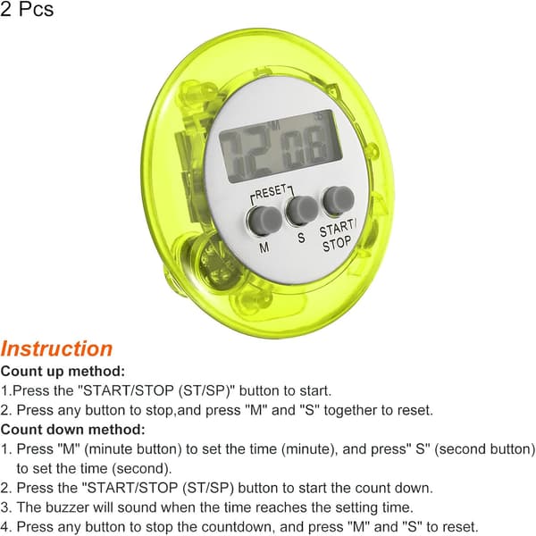 2 stk. (Grønn) Rund Digital Timer, Liten Nedtelling/Opptelling Klokke