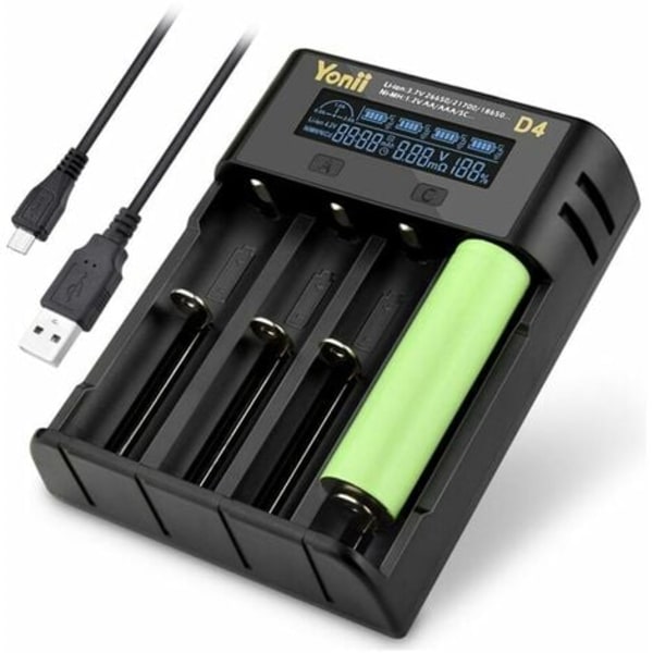 18650 batteriladdare med 4 fack för 18650 21700 26650 litium AA AAA Nimh batteri