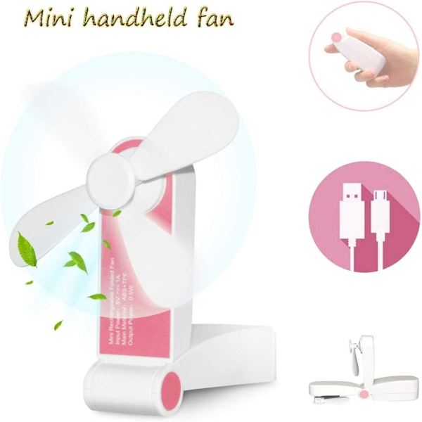 Portable Mini Fan Small Foldable Hand Fan Rechargeable Personal Pocket Fan Battery Operated Travel Fan USB Desk Fan for Office, Home, Outdoor (Pink)