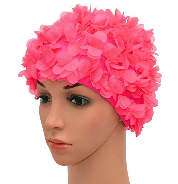 Badehætte med blomsterprint, retrostil, til kvinder, pink,