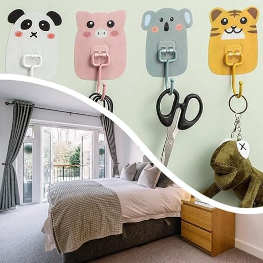 4 installerade väggkrokar, inga stansningskrokar, tecknad självhäftande