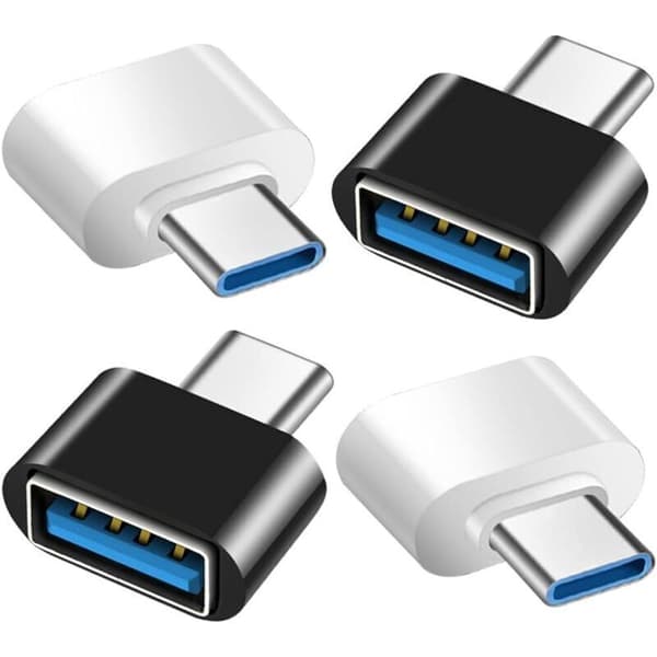 USB-C til USB-adapter – Pakke med 4 – USB 3.0 OTG – Kompatibel med MacBook Pro, Samsung Galaxy, Type-C-telefoner – 2 sorte og 2 hvide