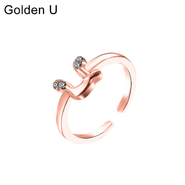 Muodin naiset yksinkertainen A-Z englanninkielinen aakkosten kirjain strassinen avoin sormus koru Rose Gold U
