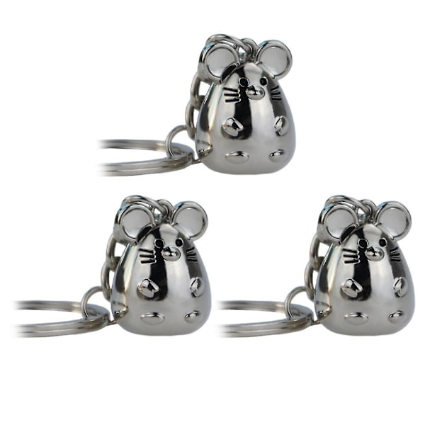 3 stk. nøgleringe Fashion Cute Rat Design taskevedhæng til nøglebilstaske Silver
