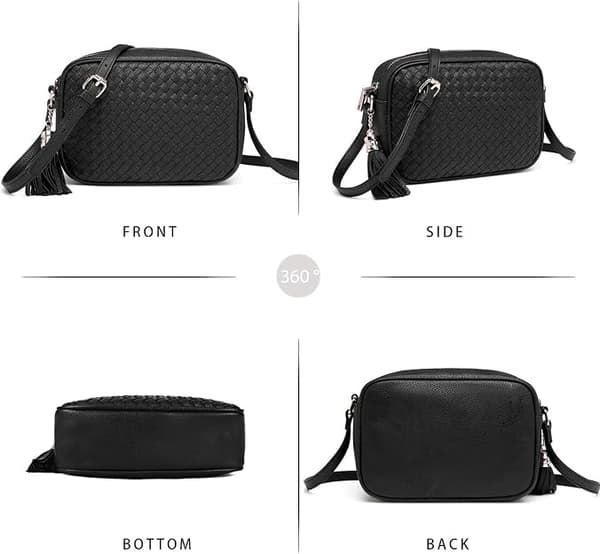 Vävda Crossbody-väskor för kvinnor, liten sommarväska och Boho-handväskor med tofsar, veganläder