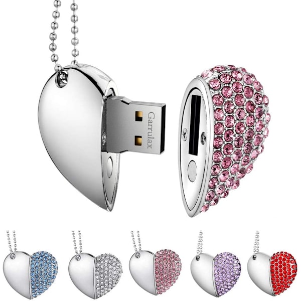 Hjerteformet USB-minnepenn (8GB rosa diamant hjerte)