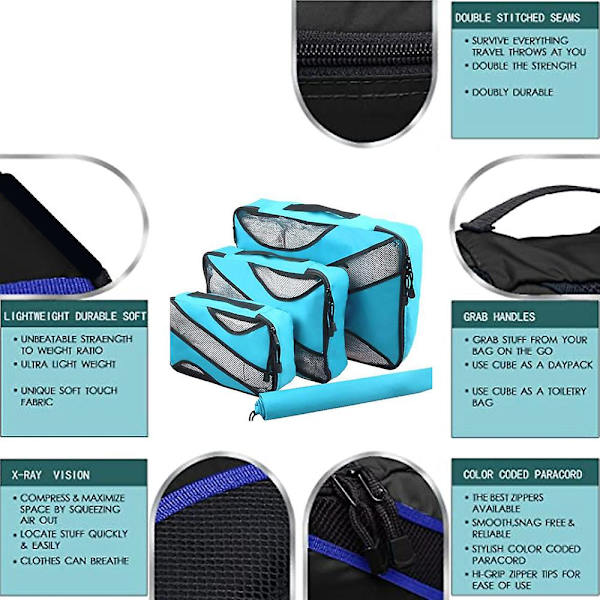 Hjemme Nylon Vandafvisende Opbevaringspose Sæt Tre-delt Nylon Rejse Opbevaringspose sky blue