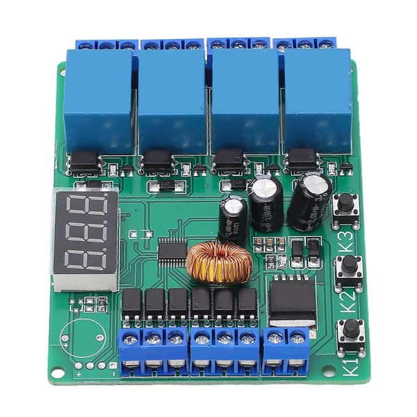 Programmerbar 4-veis relékontrollmodul med digitalt display for krets