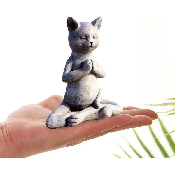 Stenhave-Statue, Kat Buddha Ornament, Udendørs Meditation Kat Statue, Meditation Kat Statue til Hjemmedekoration, Udendørs