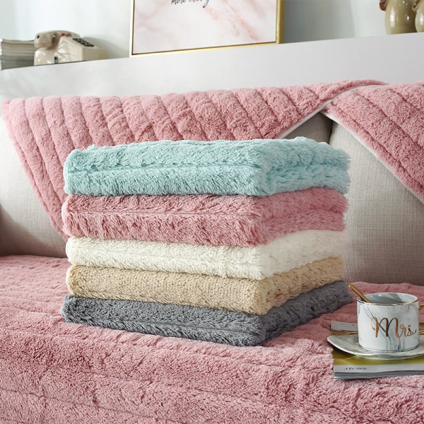 Modern enkel plysch soffa kudde, universell all-inclusive varm tjock soffa överdrag, tatami fönsterkarm kudde(Vit beige, 90*160)