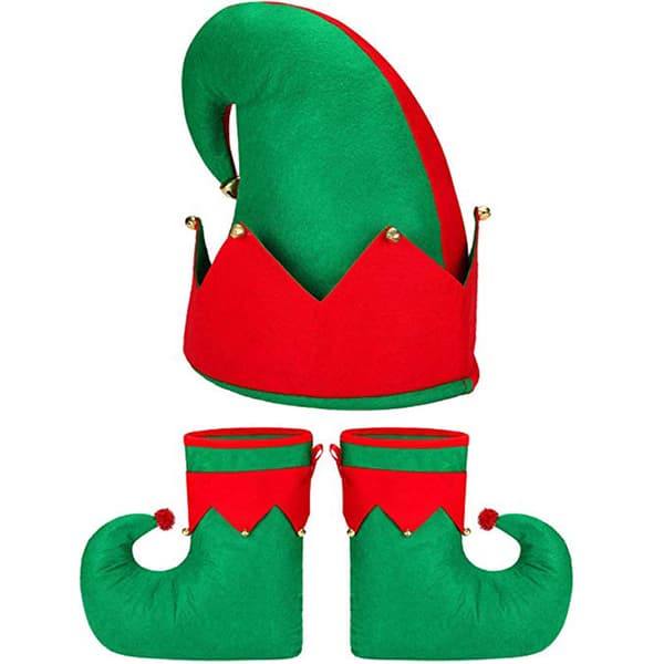 Elf Hat Sko Dæksler Sokker Filt Sæt Voksne Julekostume