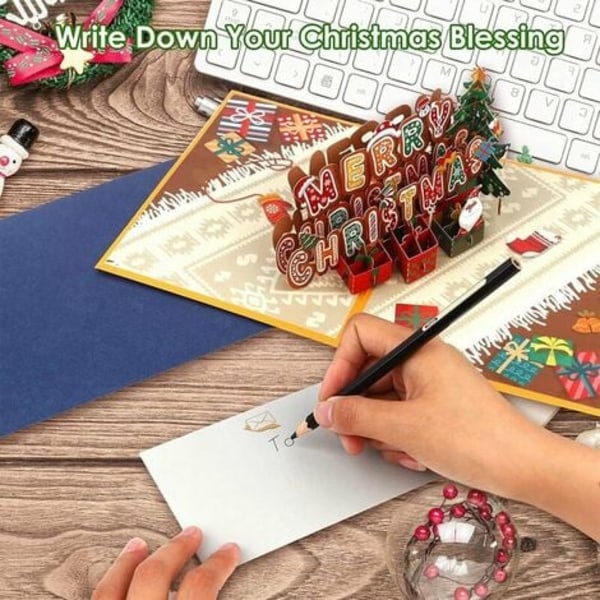 Packa god jul pop up-kort, 14 x 20 cm Handgjorda 3D-julhälsningskort Pop-up-julkort med kuvert a