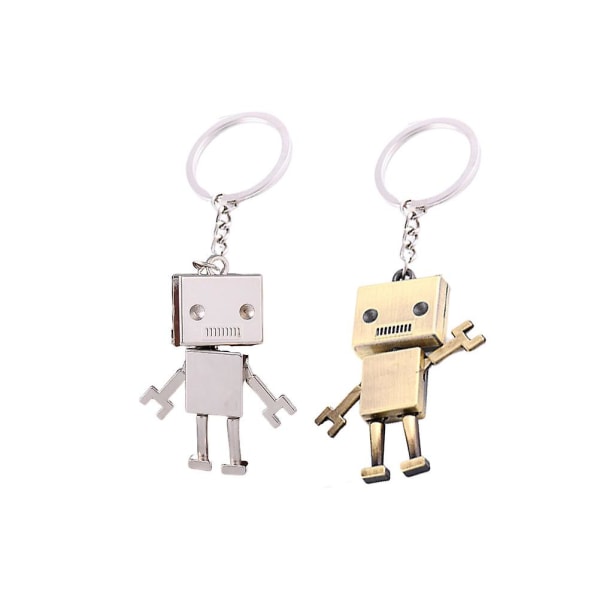 2 stk Creative Robot Shape Mini Nøglering Tilbehør Nøglering Nøgleholder Ring Dekoration Gave Hængende Ornament (bronze, Sølv)
