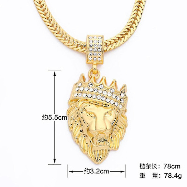 Herre Full Iced Out Rhinestone Lion Tag Pendant Cuban Chain Hip Hop Halskjede
