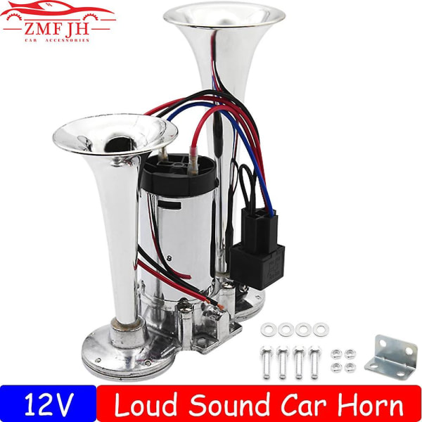 Universal 12v Super Loud Dual Tone Car Air Horn Set Trumpet Kompressor med ledningar och relä för motorcykel bil båt lastbil