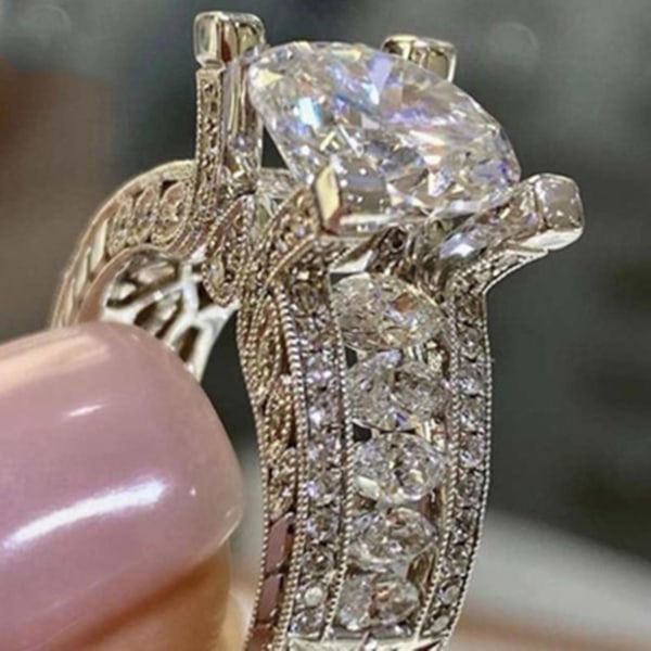 Kvinnor Cubic Zirconia Rhinestone Inläggningar Bröllop Finger Ring Engagemang smycken US 6