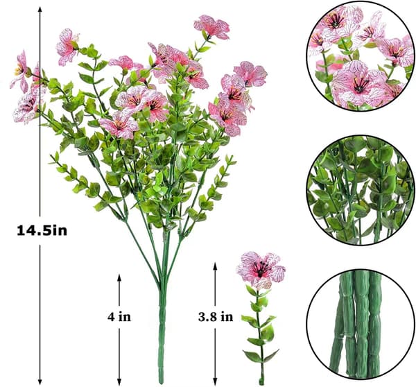 4 stk 7-greinet eukalyptus fiolett simulert blomsterbukett