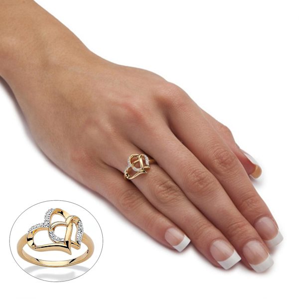 Elegant skinnende forlovelsesring i legering, hul rhinestone dobbelthjerte kvinners vielsesring smykker tilbehør Silver US 7