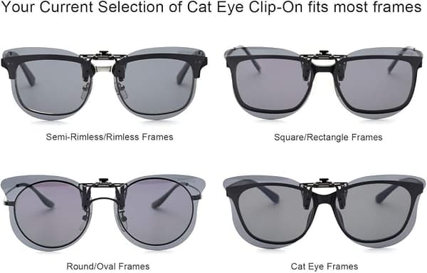 Polariserte Cat Eye Clip-On Solbriller Over Briller - Grå -