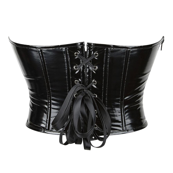 Blank och sexig korsett i PU-läder med axelband, axelbandslös rygg och dragkedja Black 4XL