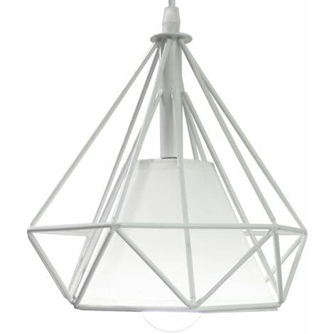 Moderne Pendellampe E27 Metall Diamant Taklampe for Soverom Bar Restaurant Hvit - Hvit